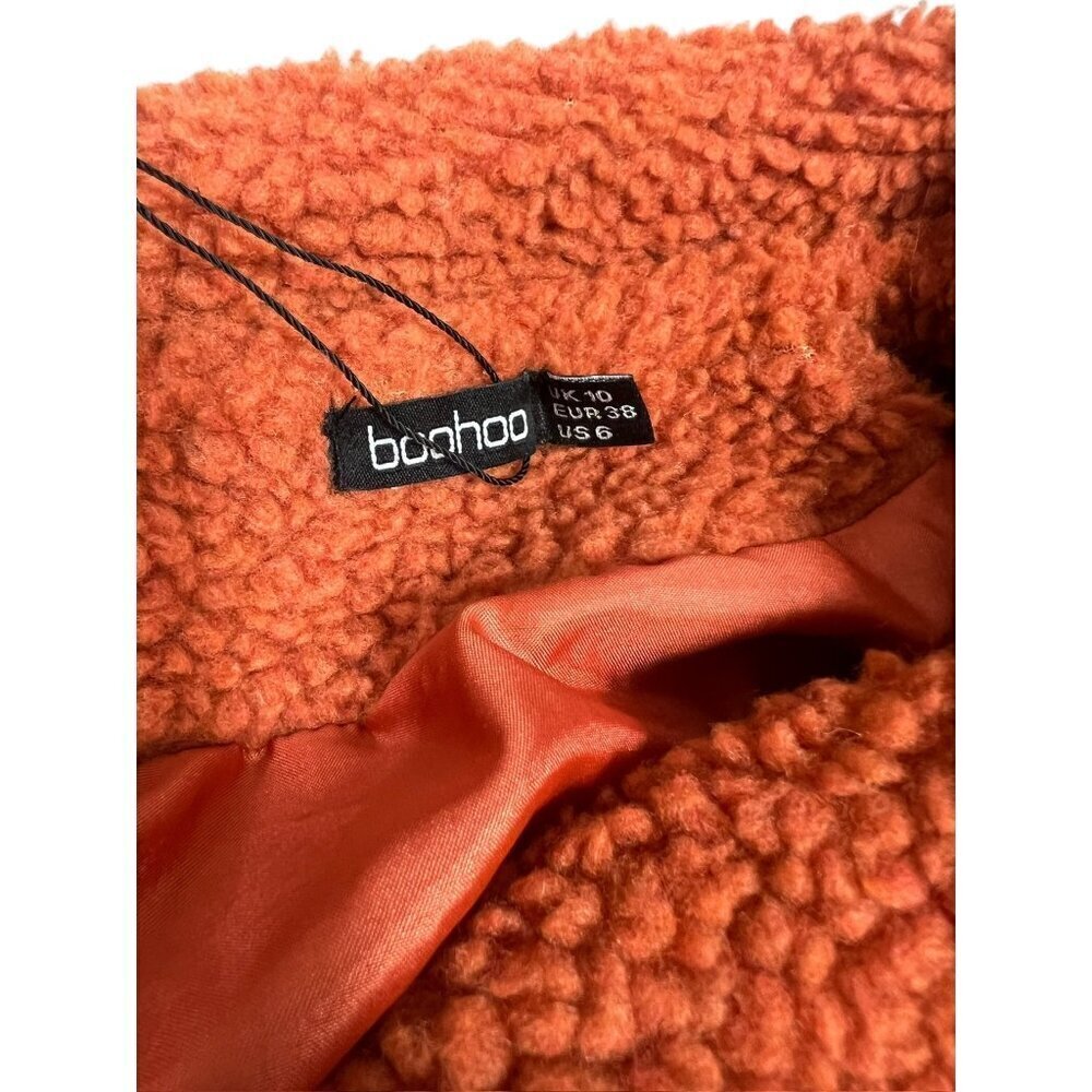 Boohoo Women's Orange Teddy Coat - Picture 3 of 7
